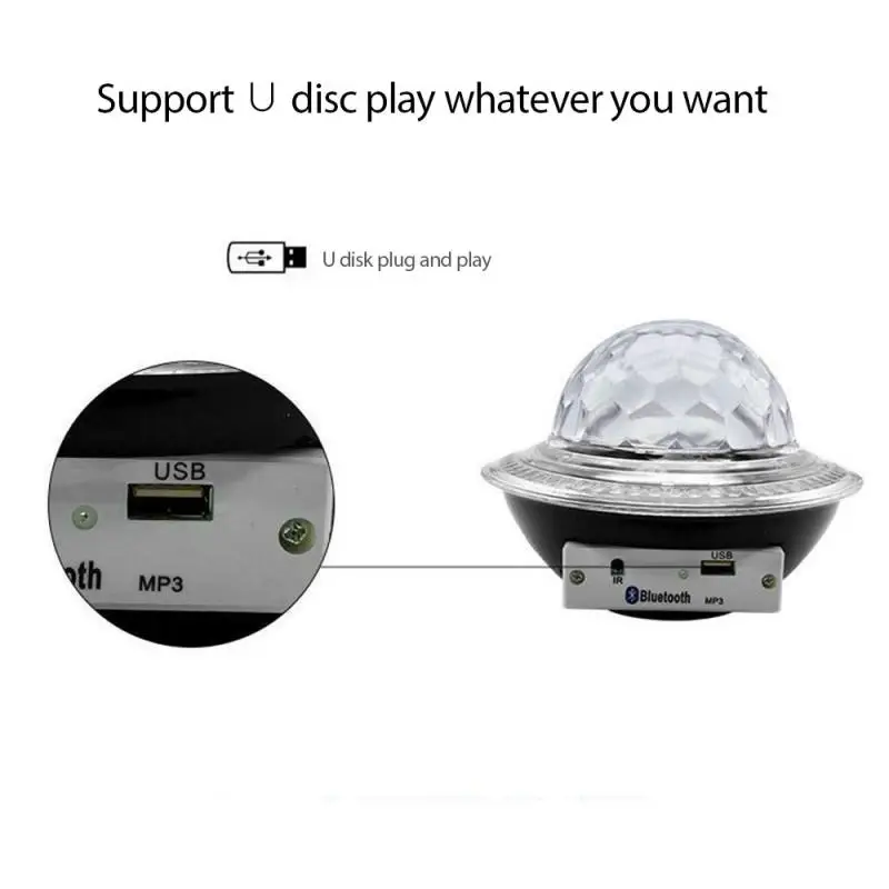 

UFO Stage Bluetooth Sound Control Speaker USB Colorful Crystal Magic Ball Rotating Projection Lamp Indoor Lighting