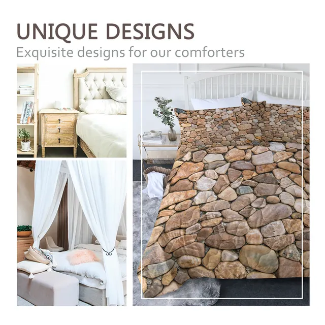BlessLiving Stones Comforter Set Realistic Bedding Cover Building Bricks Thin Duvet 3d Print Bedspread Comfortable Home Decor 4