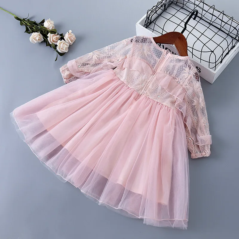 Весеннее платье для девочек кружевное шифоновое с рюшами цветочным принтом и