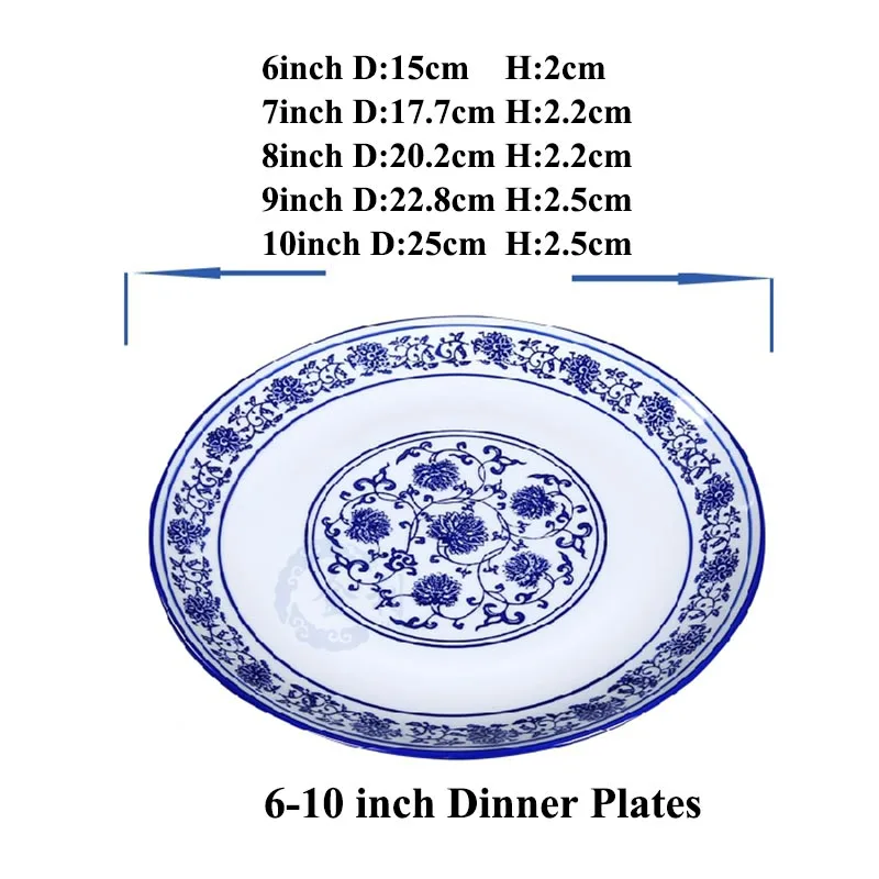 6 10 дюймов сине белые фарфоровые тарелки для еды Цзиндэчжэнь Круглая