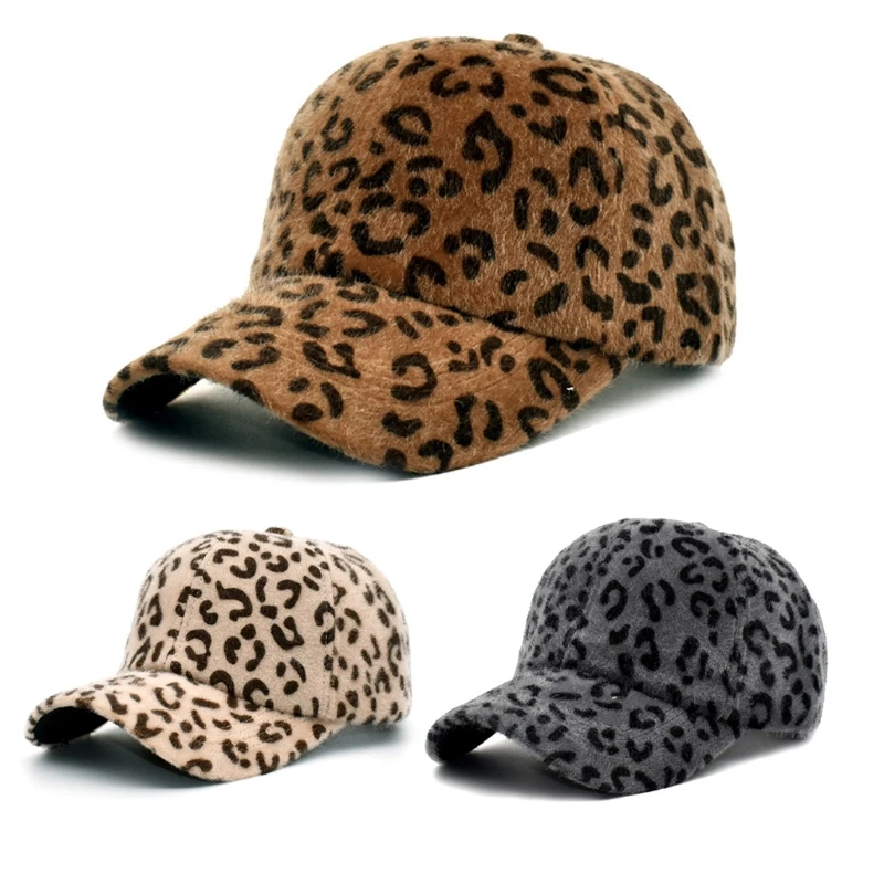 

Women Winter Thicken Fuzzy Plush Velvet Baseball Cap Vintage Leopard Print Harajuku Hip Hop Outdoor Sports Trucker Cap