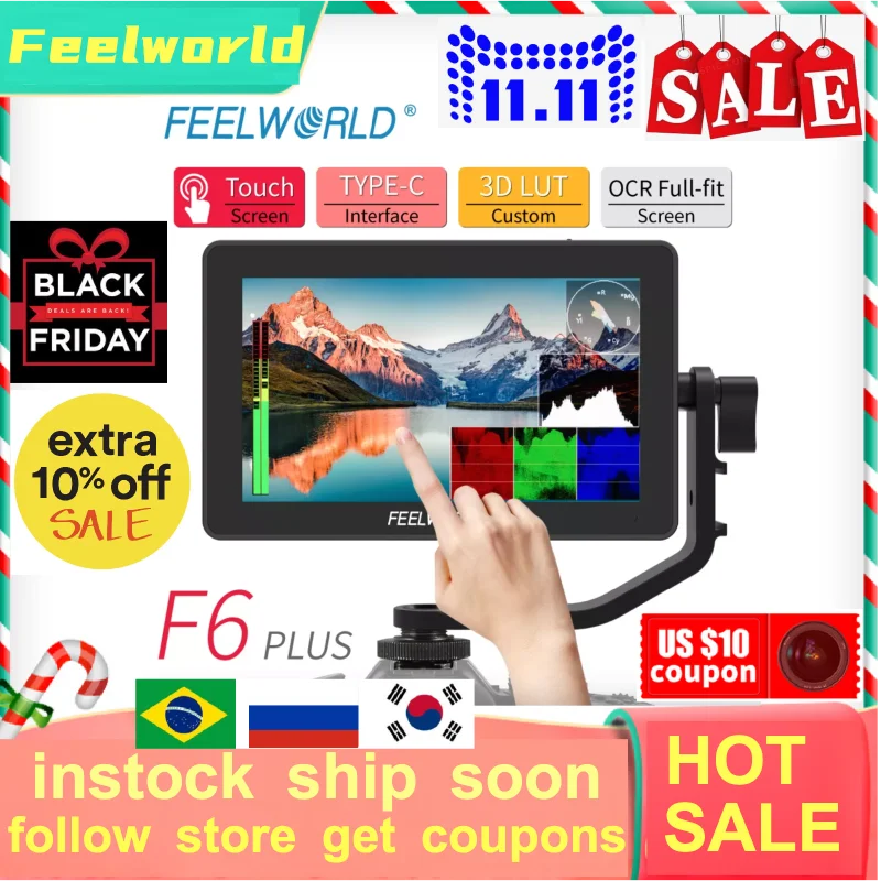 FEELWORLD F6 PLUS 5.5 Inch on Camera DSLR Field Monitor 3D LUT Touch Screen IPS FHD 1920x1080 Video Focus Assist Support 4K HDMI |