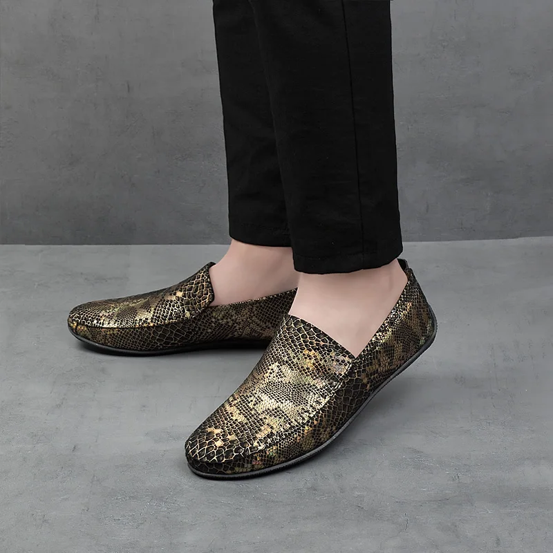 

Men's Leather Loafers Fashion Snakeskin Pattern Boat Shoes Outdoor Tassel Party Casual Flat Shoes Moccasin Quality Men Brogues