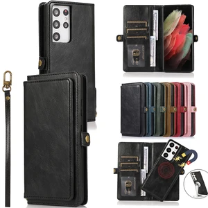 wallet case for samsung s20 s21 ultra plus detachable retro leather magnetic flip cover case for samsung a52 a72 a32 a42 a51 a71 free global shipping