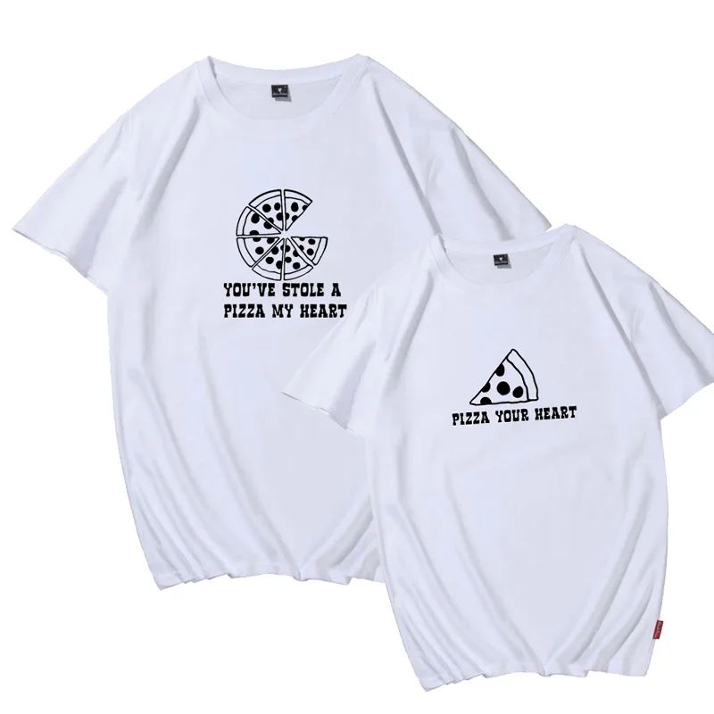 

White Shirts Women 2020 YOU'VE STOLE A PIZZA MY HEART Funny Letter Print Tshirt Women Men T Shirts for Couples Summer Ladies Top