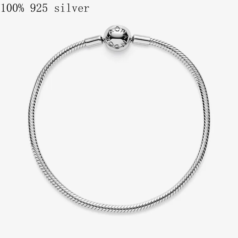 

Authentic S925 Sterling Silver Moments Sparkling Heart Clasp Snake Chain Bracelet Fit Original Charms For Women DIY Jewelry Gift