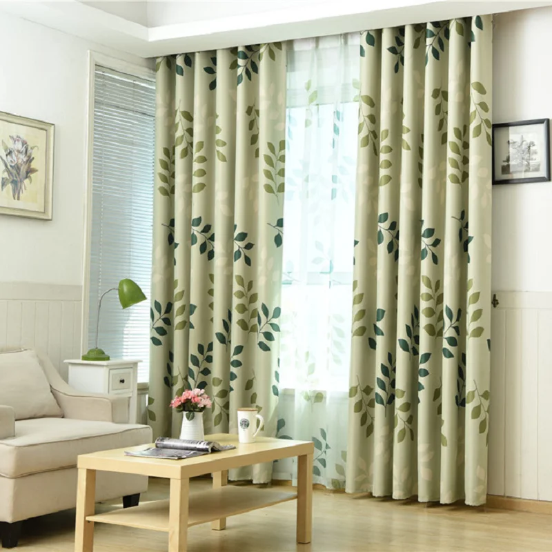

Pastoral Style Leaf Shading Curtain Cloth Fashion Simple and Fresh Living Room Bedroom Balcony Curtain
