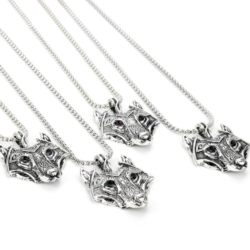 Винтажное ожерелье с подвеской в виде головы волка 4 цвета кристальных глаз