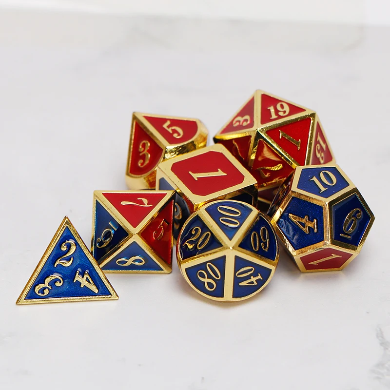 

Metal Dnd Dice Sets Dungeons And Dragon D&D MTG RPG Polyhedral Role Playing Red Blue Dice Gift 7PCS D20 D12 D10 D8 D6 D4