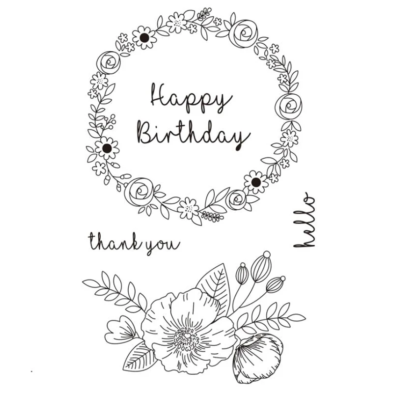 

Happy Birthday Clear Stamps Flower Wreath Scrapbook Thank You Card Craft Stamps