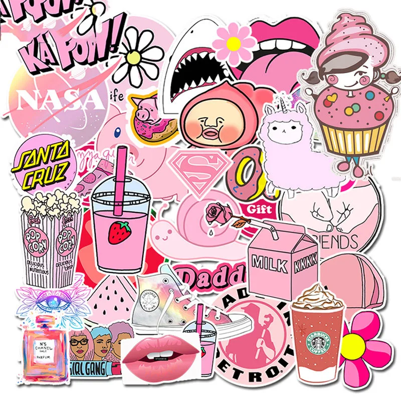 

10/30/50PCS Non-repetitive Pink Girl Cute Stickers Suitcase Trolley Skateboard Guitar Personality Waterproof Stickers Wholesale