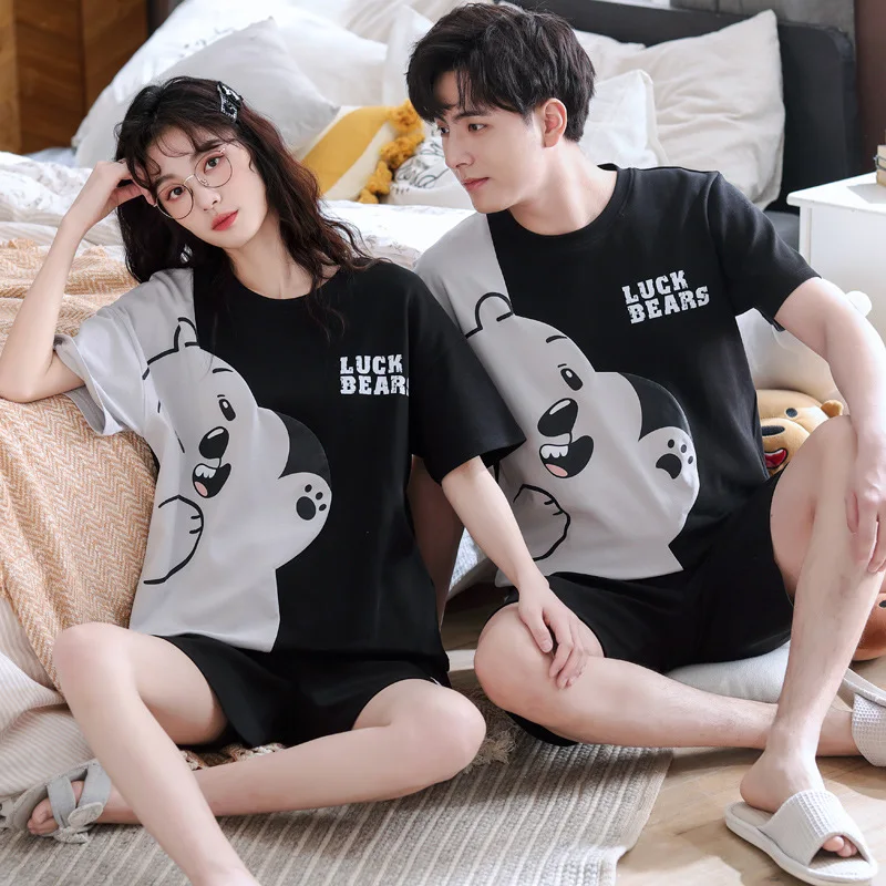 

2021 new couple pajamas summer cotton thin section home clothing men and women vest shorts suit pijamas sleep tops pyjamas PJS