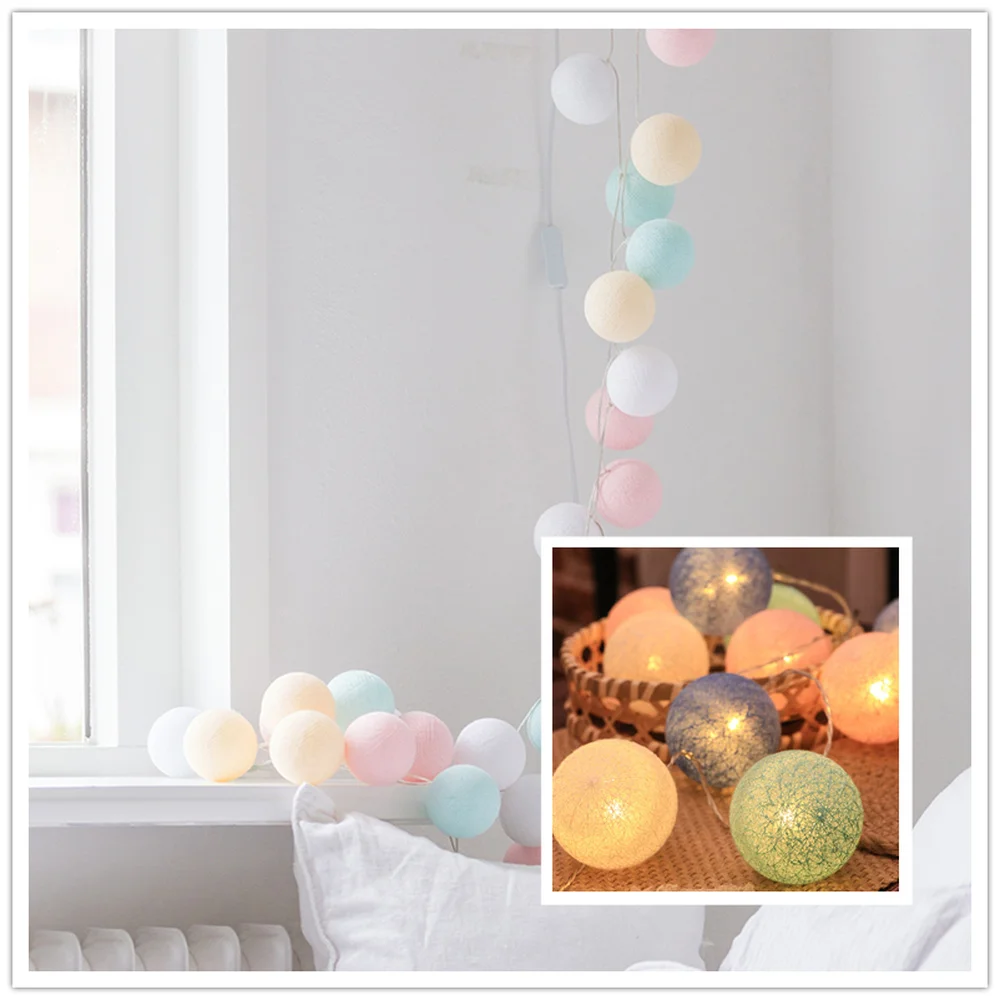 

20leds Cotton Ball Christmas Garland String Lights Fairy Lighting Strings for Outdoor Holiday Home Wedding Xmas Party Decoration