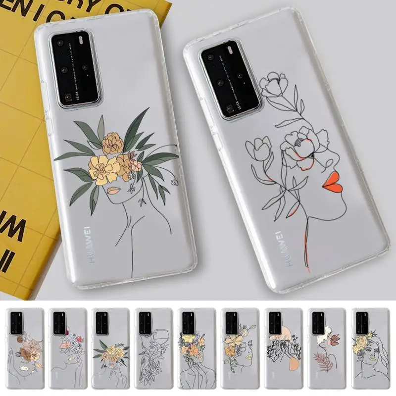 

Line Art Sketch Flower Girl Phone Case For Huawei P 20 30 40 pro lite Psmart2019 Honor 8 10 20 Y5 6 2019 Nova3E