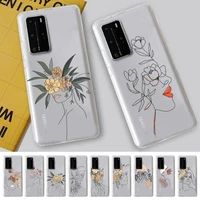 line art sketch flower girl phone case for huawei p 20 30 40 pro lite psmart2019 honor 8 10 20 y5 6 2019 nova3e