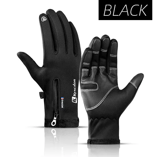 Black Gloves Victgoal перчатки Сенсорный экран Термальность ветрозащитные велосипедные перчатки полный палец зимние толстые спортивные велосипедные перчатки для MTB оборудование - Цвет: Black Gloves