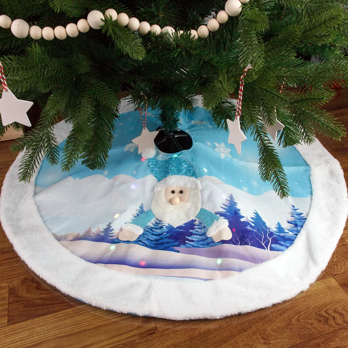 

Christmas Ornaments Luminous Christmas Tree Skirt 108cm Old Man Snowman Shiny With Lights Decorated Christmas Tree Apron