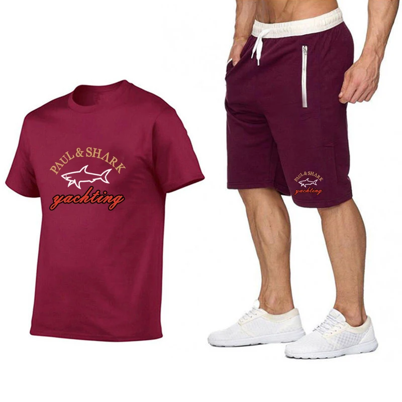 Новая брендовая повседневная спортивная мужская футболка и брюки из двух частей