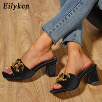 eilyken summer carnival party women slippers fashion chain design ladies sandals gladiator open toe square heels shoes female