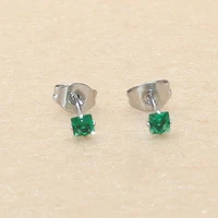 stainless steel stud earrings colorful aaa square 3mm zircons earring no fade allergy free for unisex