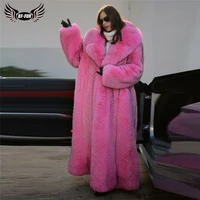 130cm long high quality fox fur coat women with big lapel collar full pelt genuine fox fur jacket natural women fur coats female