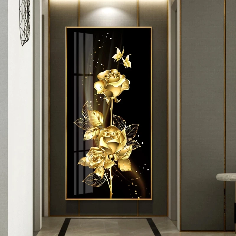 

Abstract Golden Roses Wall Art Canvas Print Minimalist Style Poster And Print For Living Room Modern Flower Painting Home Decor