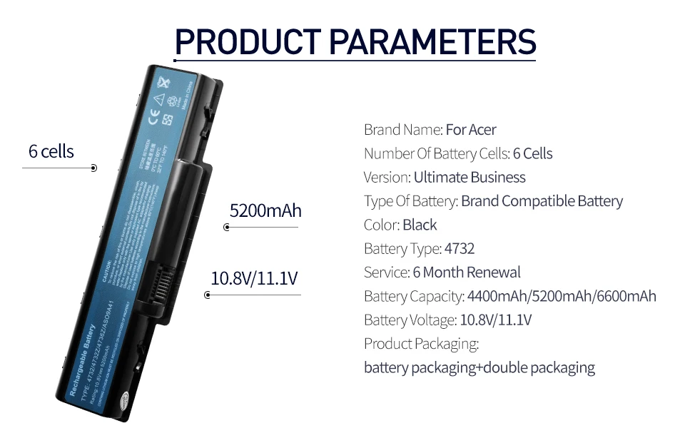 Apexway Аккумулятор для ноутбука ACER AS09A31 AS09A41 AS09A51 AS09A56 AS09A61 AS09A70 AS09A71 AS09A73 BT.00604.030 BT.00605.036 MS2274