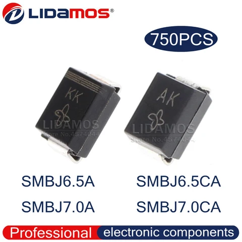 TVS SMBJ6.5A KK SMBJ6.5CA AK SMBJ7.0A KM SMBJ7.0CA SMB DO214AA SMD транзистор подавление переходных диодов высокого качества, 750 шт.