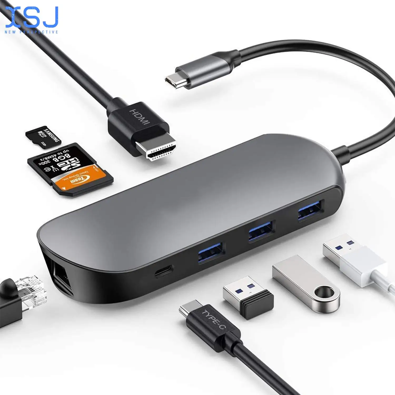 

Usb C Hub 8 In 1 Adapter with Hdmi, Type C Pd Charging, 3 Usb 3.0 Ports, Ethernet, Sd Tf Card Reader, for Macbook/pro/air, Ipad