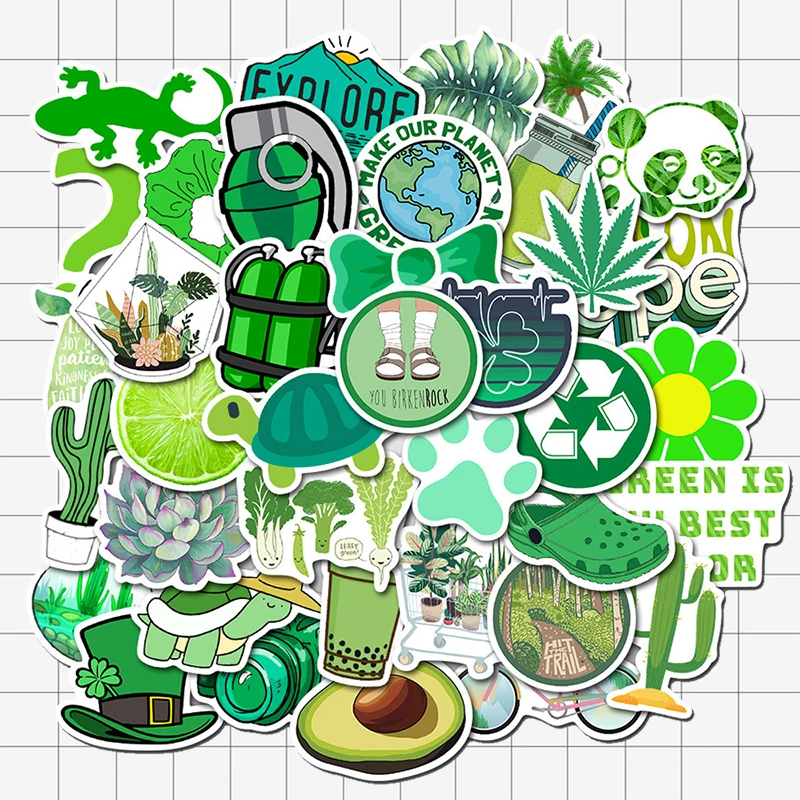 Green VANMAXX 50 PCS Green VSCO Summer Fresh INS Style Stickers Waterproof Vinyl Decal for Laptop Helmet Bicycle Luggage Guitar Cars - Цвет: Green
