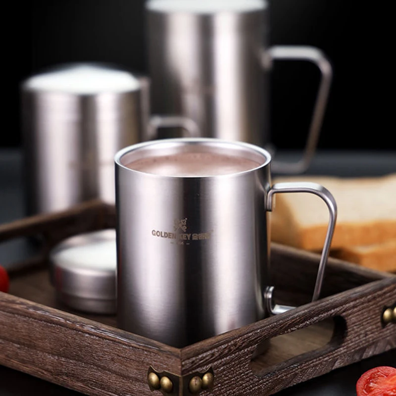 

Large coffee cup wall-mounted vacuum flask 304 stainless steel water cup with handle double thickened mug