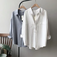 2021 autumn women cotton blouse korean long sleeve womens tops and blouses vintage women white shirts blusas roupa feminina tops