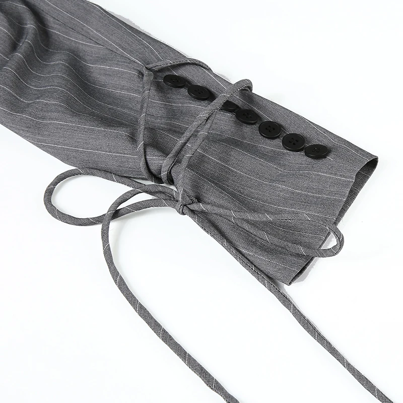 Полосатый Повседневный Элегантный Блейзер Женский шикарный укороченный пиджак