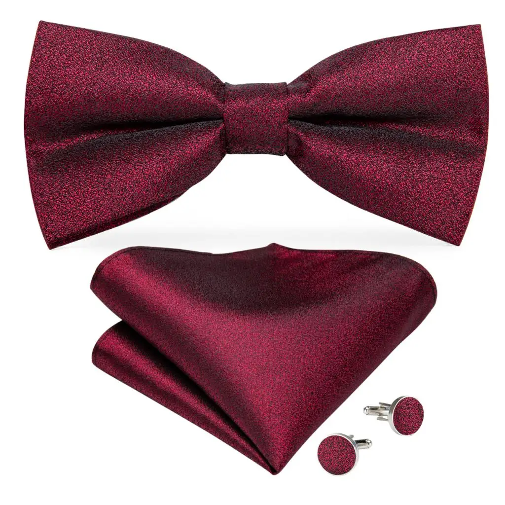 Шелковый однотонный галстук бабочка роскошный Цета красного вина мужской