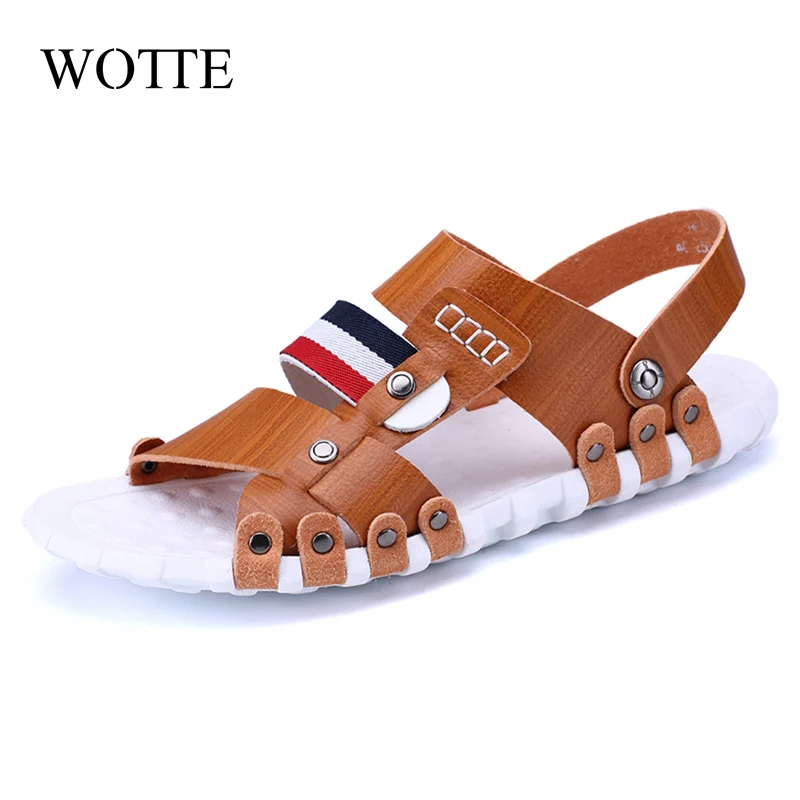 

Men's Sandals PU Leather Men Summer Shoes Leisure Slippers Flip-Flops Men Comfortable Footwear Soft Sandal zapatos de hombre