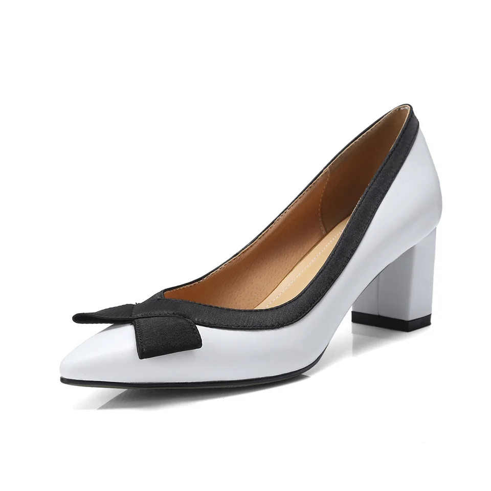 Женские туфли лодочки из воловьей кожи с подкладкой овечьей на толстом высоком