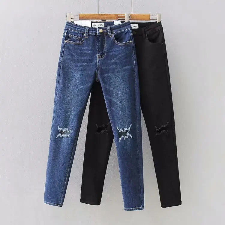 Женские джинсы-карандаш ZA голубые облегающие повседневные длинные брюки с