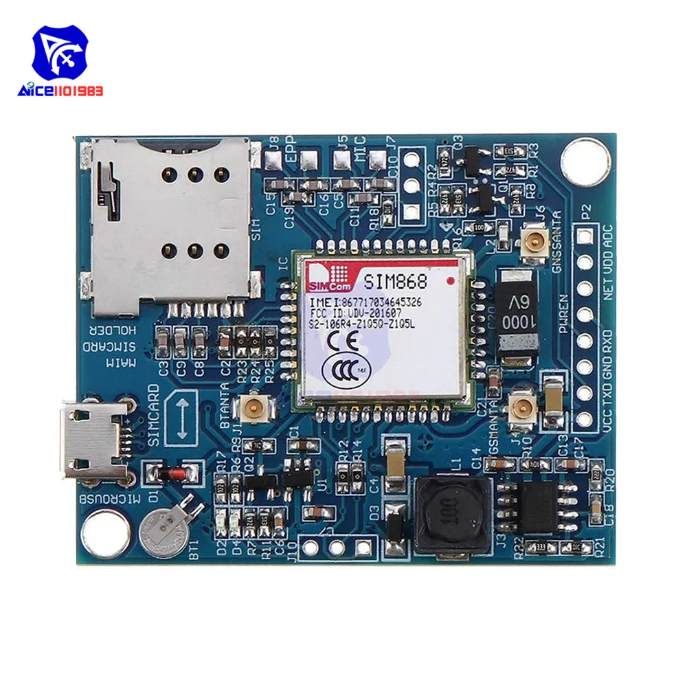 Плата разработки diymore SIM868 модуль GSM/GPRS/Bluetooth/GPS 868 МГц с Micro SIM стандартная SMA антенна