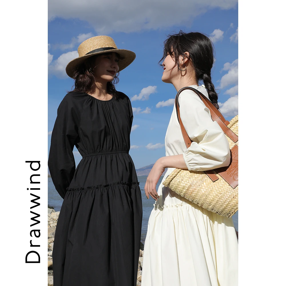 Женское платье с вырезом лодочкой Длинное свободное приталенное в стиле ретро