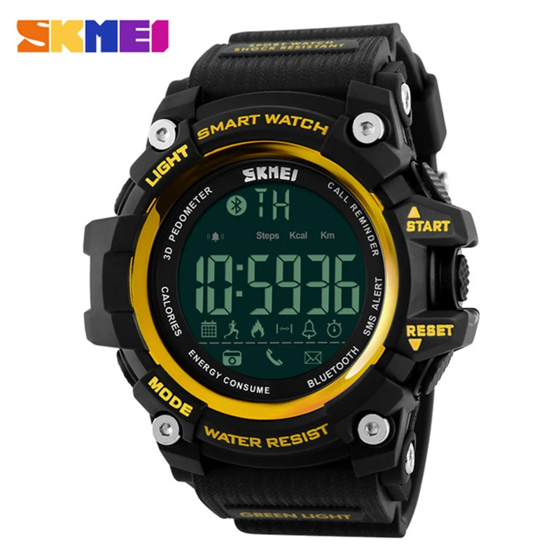 Yellow Watch SKMEI Bluetooth умные цифровые часы для мужчин спортивные водонепроницаемые напоминания о звонках мужские s часы EL подсветка наручные часы Мужские часы - Цвет: Yellow Watch