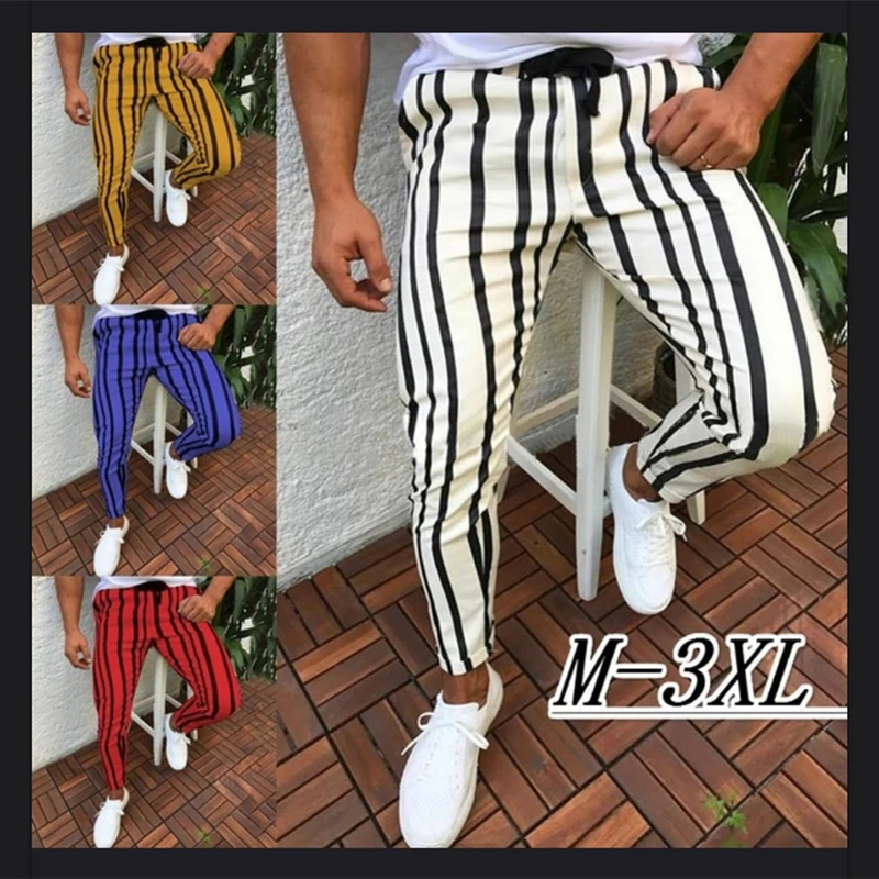 Новые модные мужские облегающие деловые строгие брюки в полоску повседневные