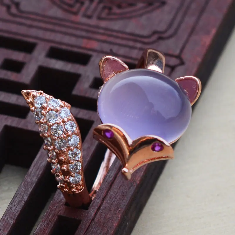 Women's Rings S925 Sliver Jade Stone Green Purple Red Fox Zircon Gold-plated Jewelry Gift for Female Fine | Украшения и