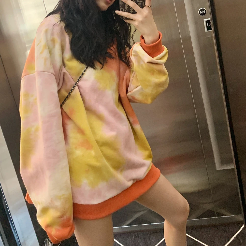 Newest Women Autumn Long Sleeve Tie Dye Sweatshirt Pullover Loose Hoodie Fashion Blouse Plus Size 2XL For Female
