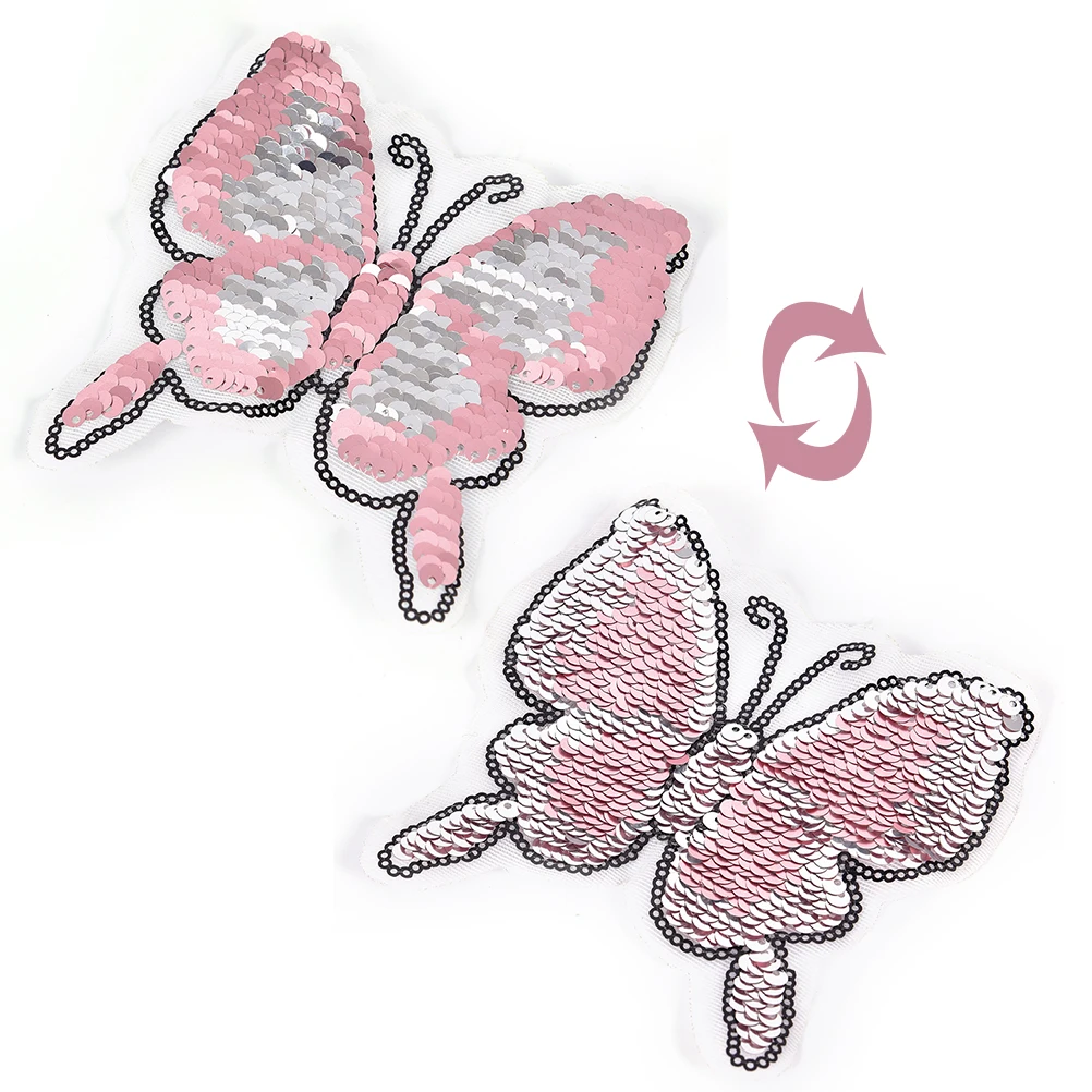 Реверсивный изменить цвет бабочка с блестками для одежды DIY нашивка аппликации