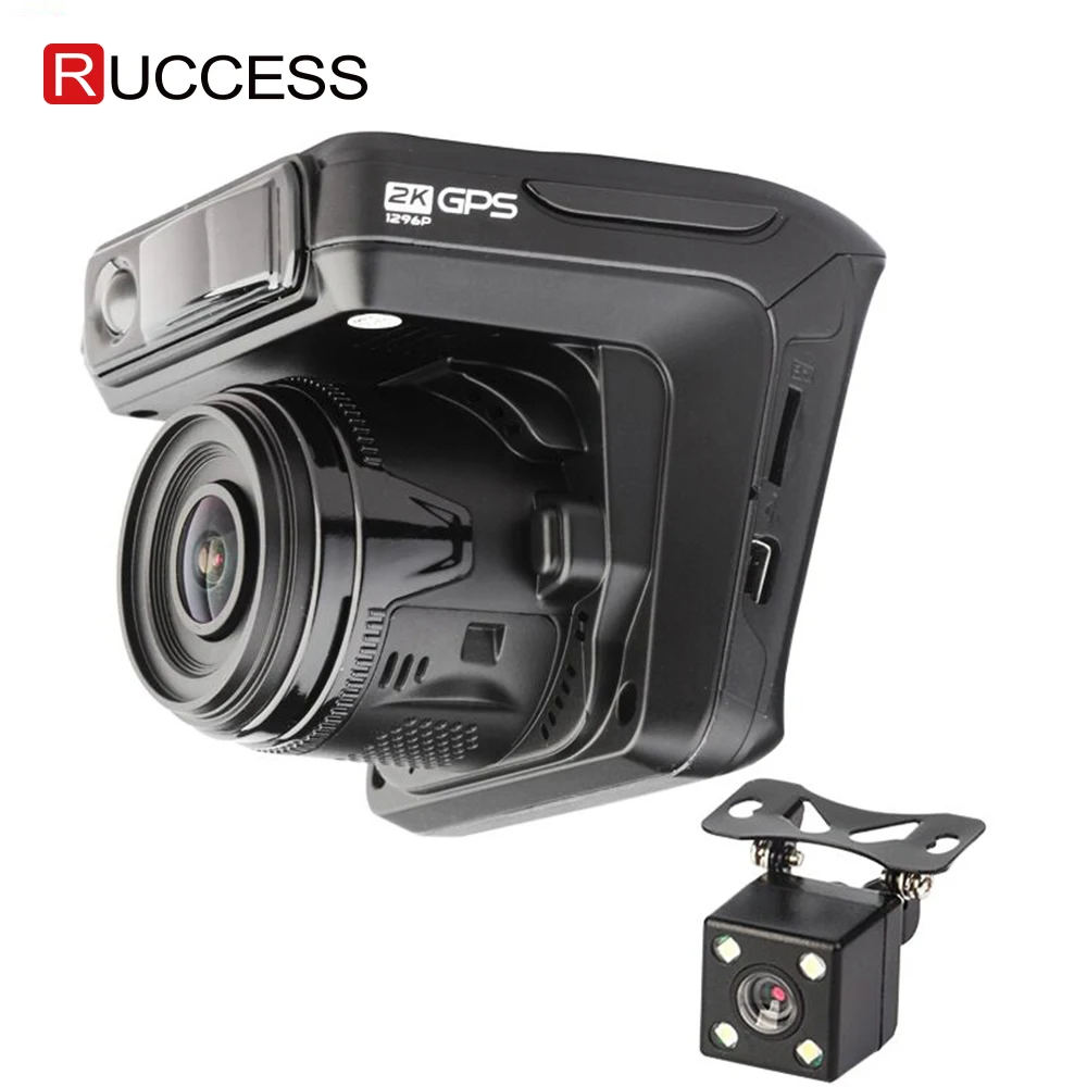 Ruccess Dash камера DVR 3 в 1 радар детектор с gps для России Full HD 1080P 1296P Dashcam 2 камеры видео рекордер для автомобиля