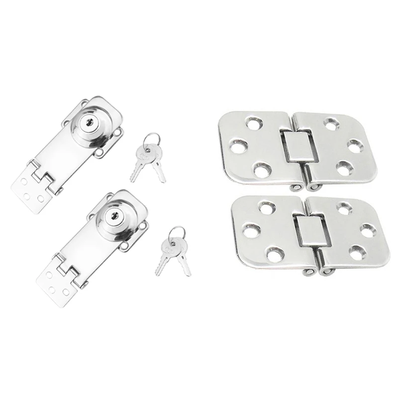 

2Pcs Marine Level Hinge Grade Mirror Polished for Boat with 2PCS Marine Boat SS 304 Locking Hasp Safety Lock Hatch