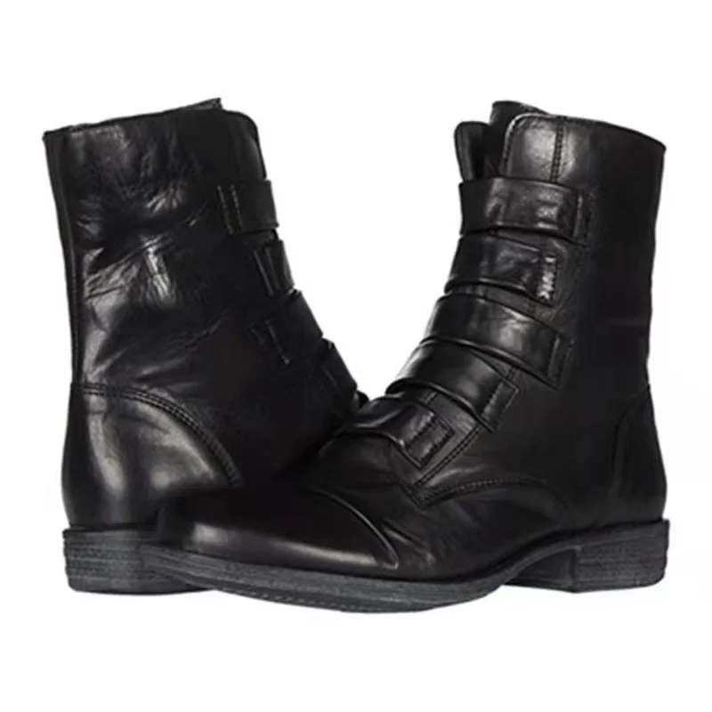 

2021 New Women's Shoes Fashion Classic Trend Casual Solid Color PU Round Head Multi-belt Side Zipper Low-heel Martin Boots