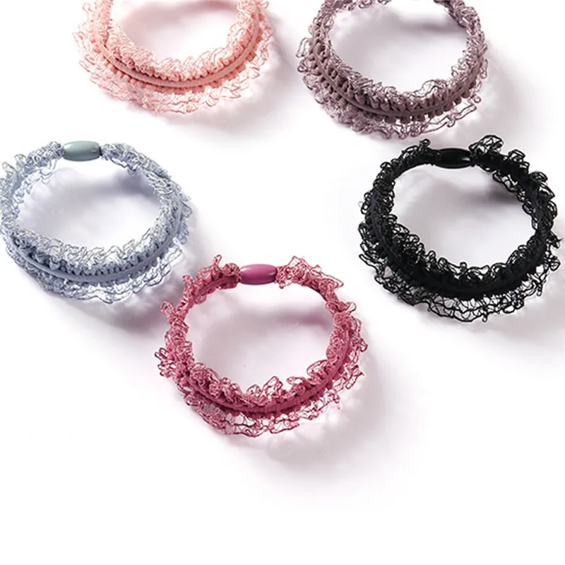 10 шт. элегантные женские веревочки для волос двойной кружевной ободок резинка
