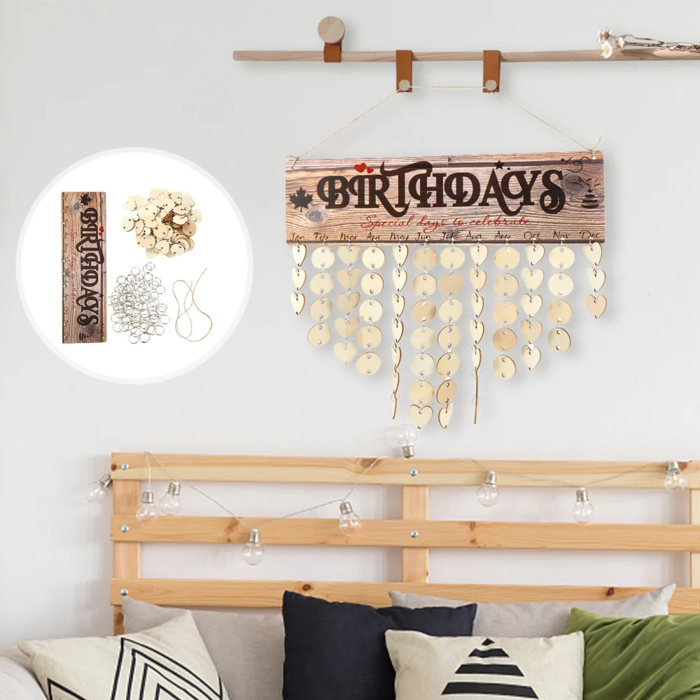 

1 Set BIRTHDAYS Wooden DIY Calendar Hanging Plaque Set Heart Wooden Slices