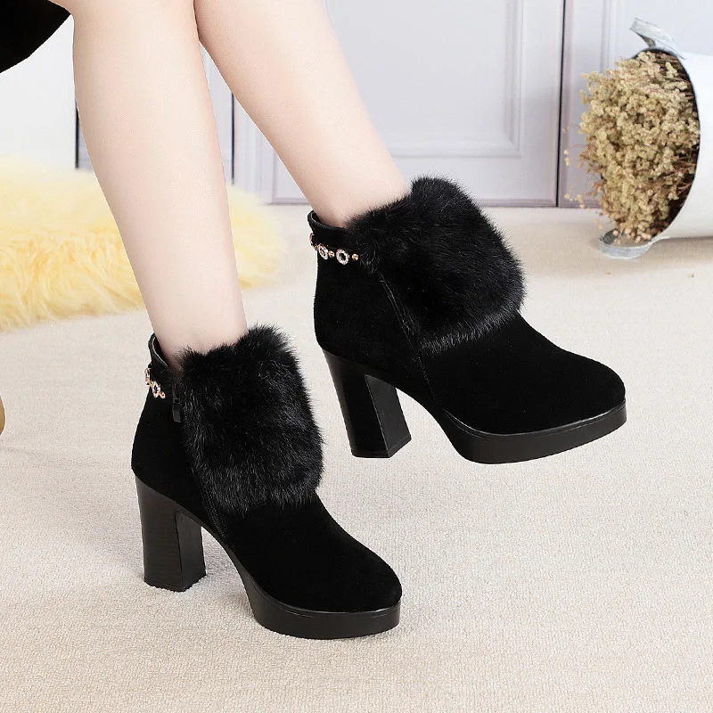 Fujin/шерстяные женские зимние сапоги из натуральной кожи Теплые меховые на